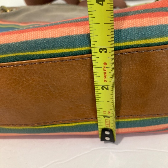Fossil Coated Canvas Striped Crossbody Bag Blue Tan Coral - Picture 4 of 13